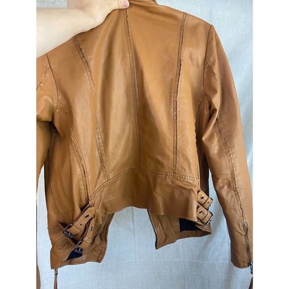 Muuba Lamb Leather Tan Moto Jacket Size 6 - Picture 12 of 15